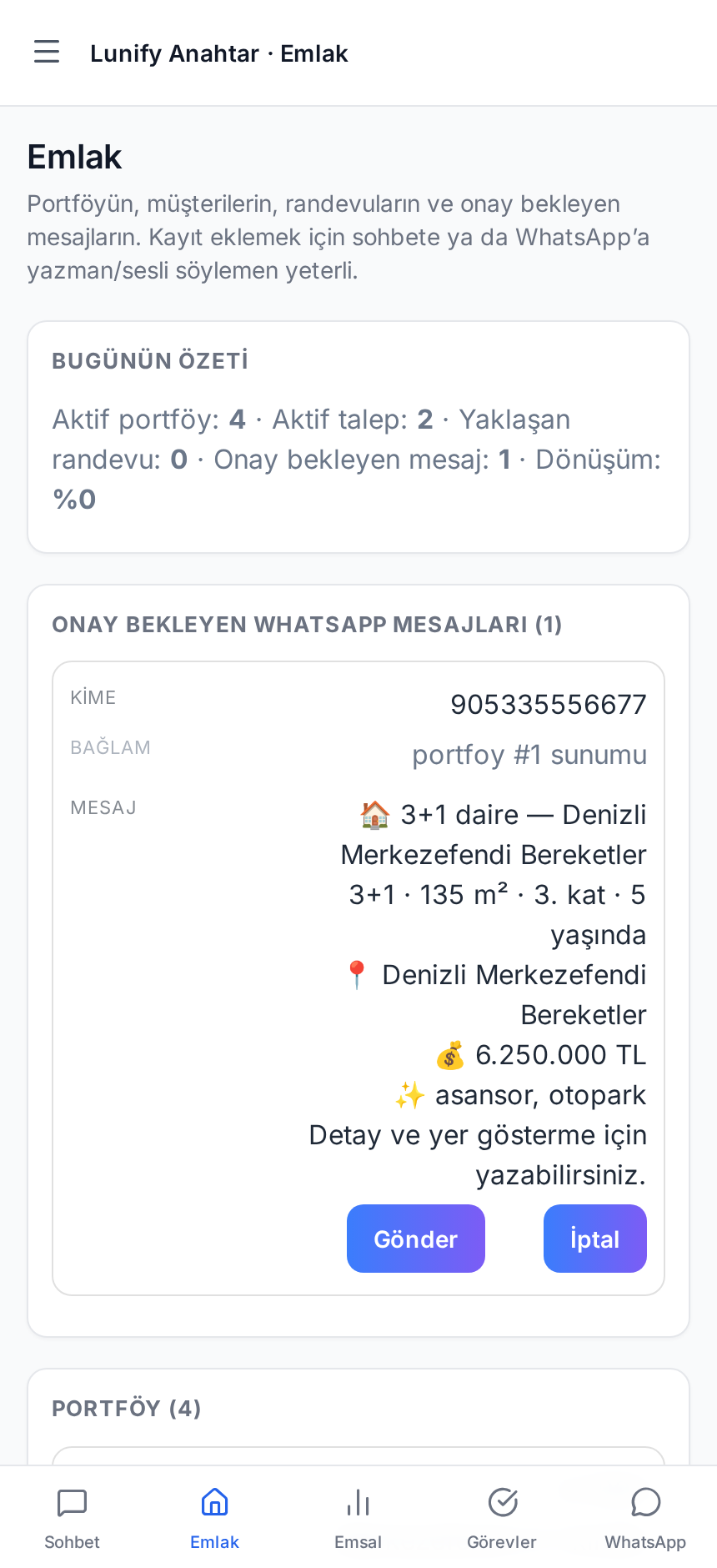 11. Emlak ekranı — günün özeti