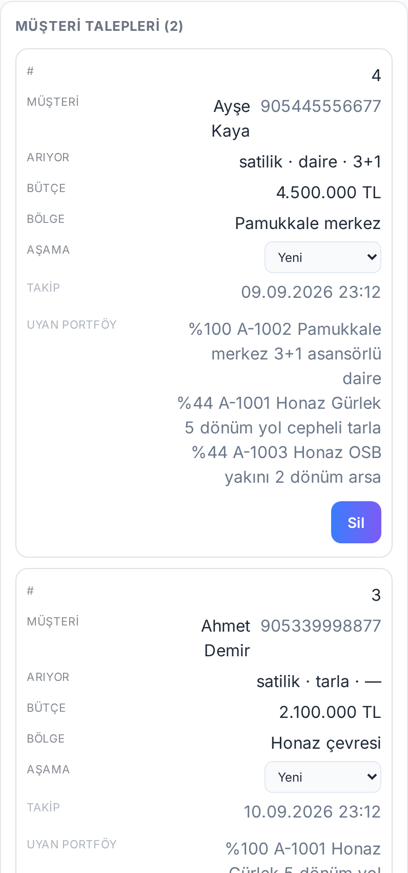 6. Müşteri talebi ve eşleştirme